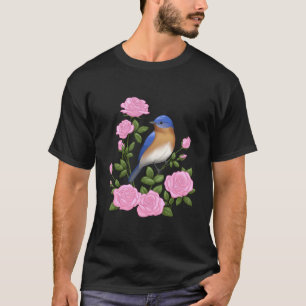 New York Bluebird Pretty Pink Roses State Bird Flo T-Shirt