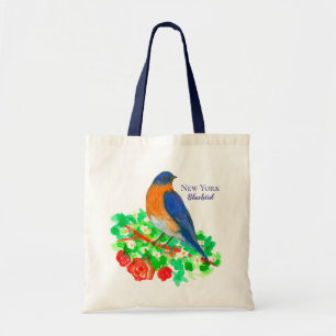 New York Bluebird Red Roses Tote Bag