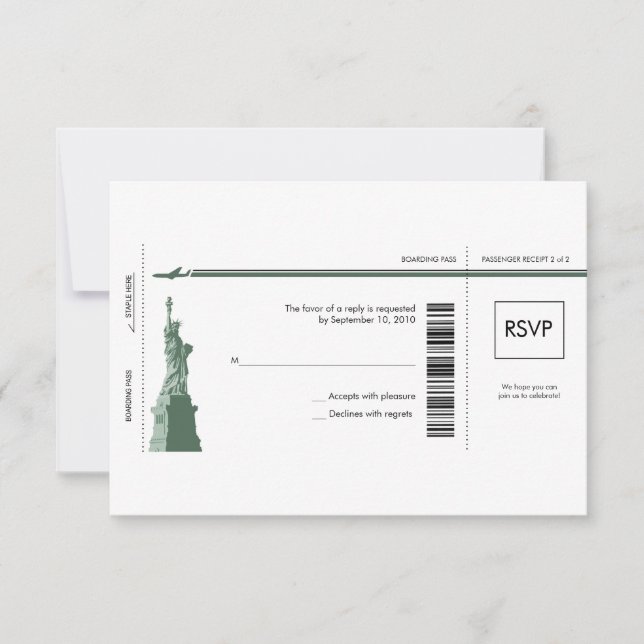 New York Boarding Pass Wedding RSVP (Front)