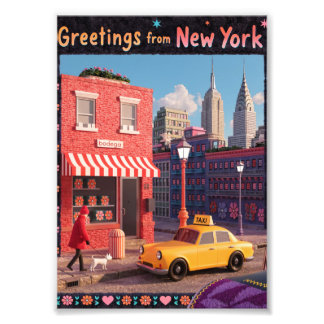 New York Bodega Taxi Illustration Poster