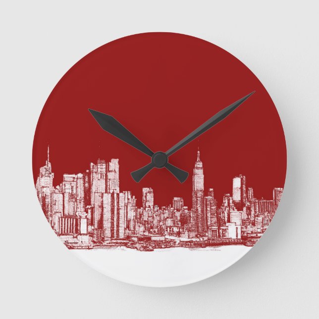 New York bold red Round Clock (Front)
