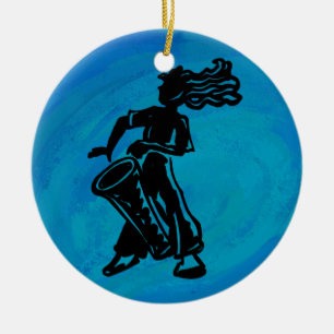 New York Boogie Nights Drum Blue Ceramic Ornament