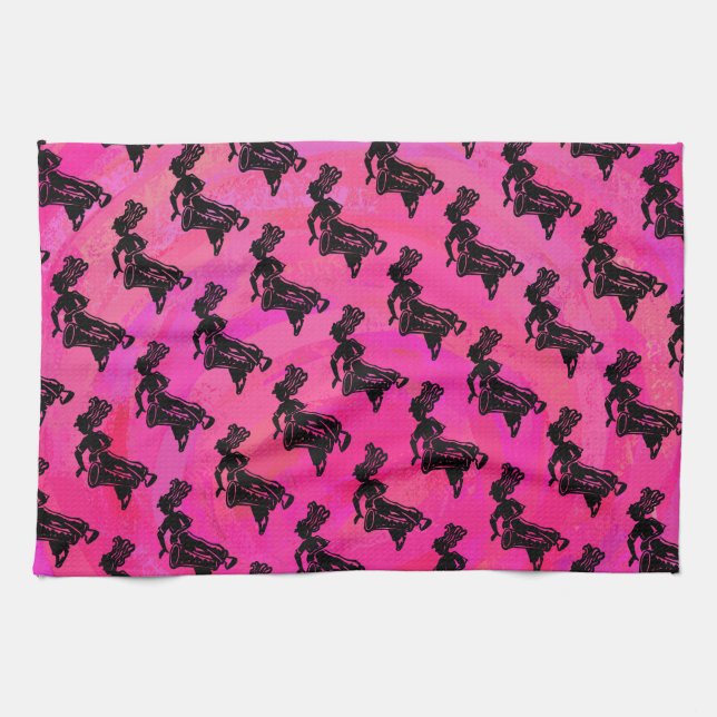 New York Boogie Nights Drum Hot Pink Tea Towel (Horizontal)
