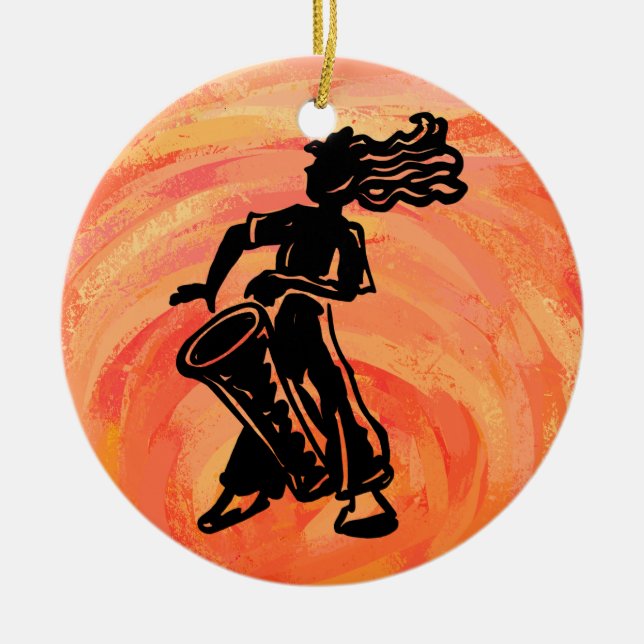 New York Boogie Nights Drum Orange Ceramic Ornament (Front)