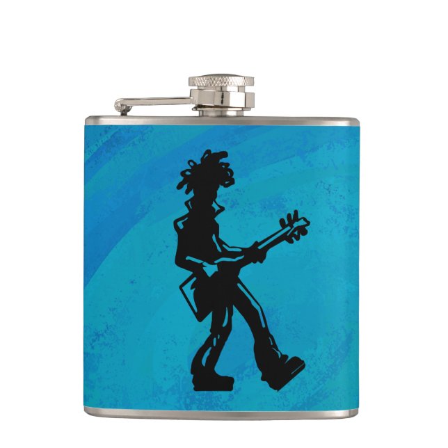 New York Boogie Nights Guitar Blue Hip Flask (Front)