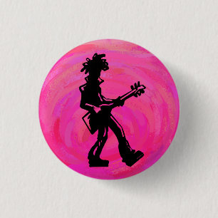 New York Boogie Nights Guitar Hot Pink 3 Cm Round Badge