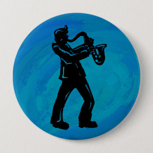 New York Boogie Nights Saxophone Blue 10 Cm Round Badge