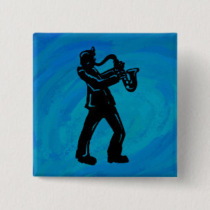 New York Boogie Nights Saxophone Blue 15 Cm Square Badge