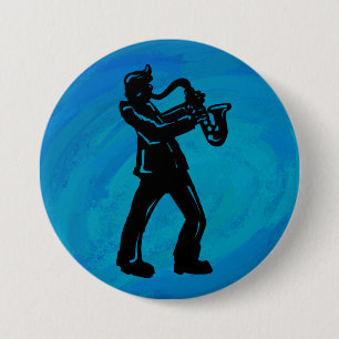 New York Boogie Nights Saxophone Blue 7.5 Cm Round Badge