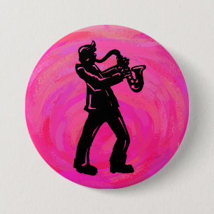 New York Boogie Nights Saxophone Hot Pink 7.5 Cm Round Badge