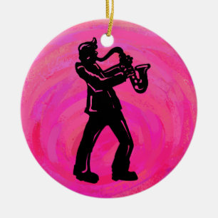 New York Boogie Nights Saxophone Hot Pink Ceramic Tree Decoration