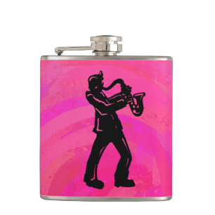 New York Boogie Nights Saxophone Hot Pink Hip Flask