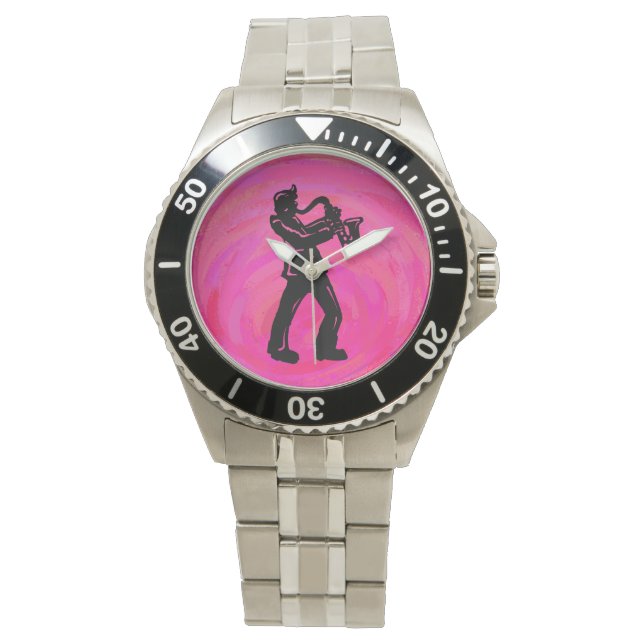 New York Boogie Nights Saxophone Hot Pink Watch (Front)