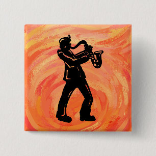 New York Boogie Nights Saxophone Orange 15 Cm Square Badge