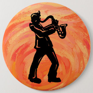 New York Boogie Nights Saxophone Orange 6 Cm Round Badge