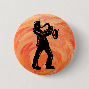New York Boogie Nights Saxophone Orange 6 Cm Round Badge