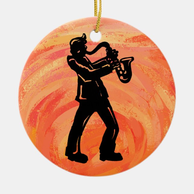 New York Boogie Nights Saxophone Orange Ceramic Ornament (Front)