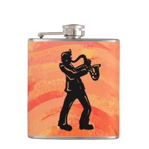 New York Boogie Nights Saxophone Orange Hip Flask