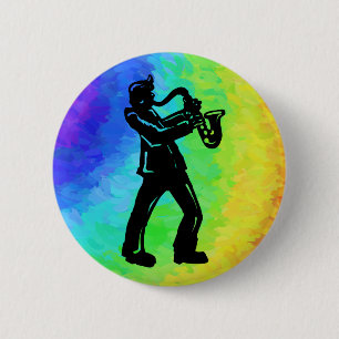 New York Boogie Nights Saxophone Rainbow 6 Cm Round Badge