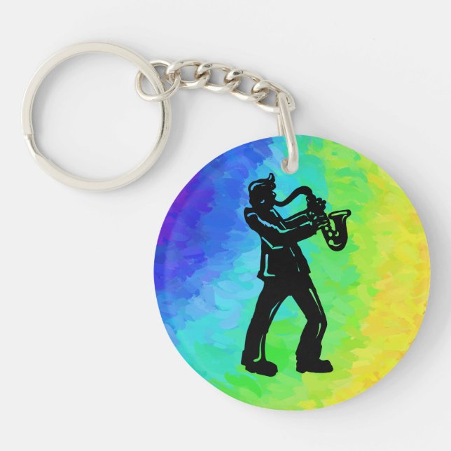 New York Boogie Nights Saxophone Rainbow Key Ring (Front)