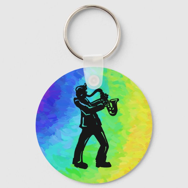 New York Boogie Nights Saxophone Rainbow Key Ring (Front)