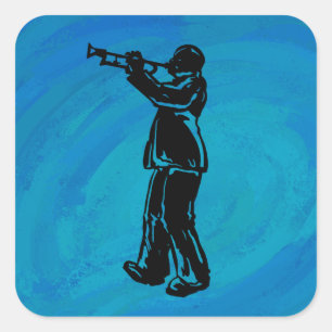 New York Boogie Nights Trumpet Blue Square Sticker