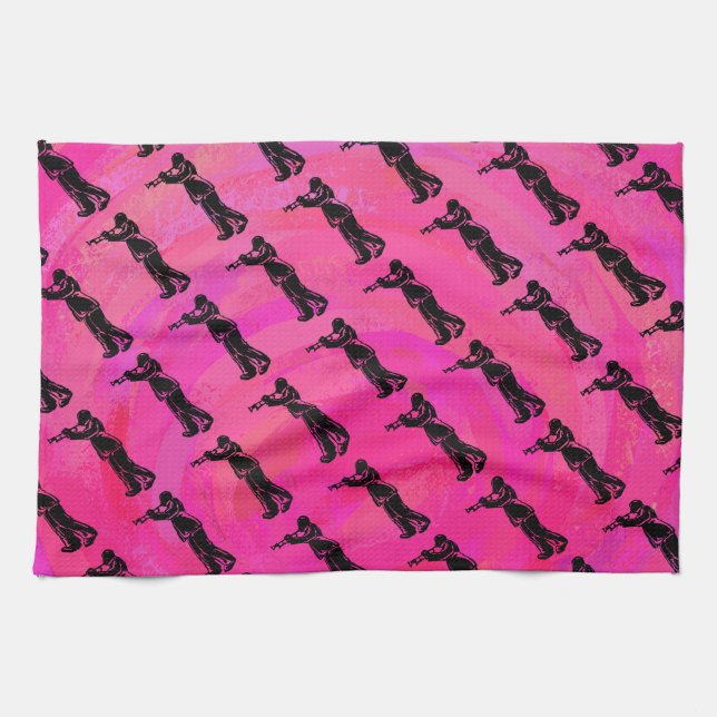 New York Boogie Nights Trumpet Hot pink Tea Towel (Horizontal)