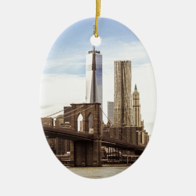 New York Brooklyn bridge Ceramic Tree Decoration (Front)