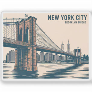 New York Brooklyn Bridge Skyline Bold Retro Travel