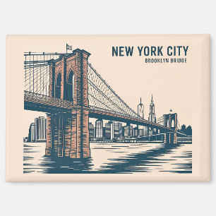 New York Brooklyn Bridge Skyline Bold Retro Travel Magnet
