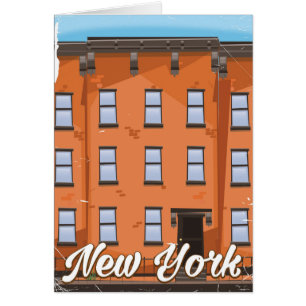 New York Brownstone travel poster cartoon