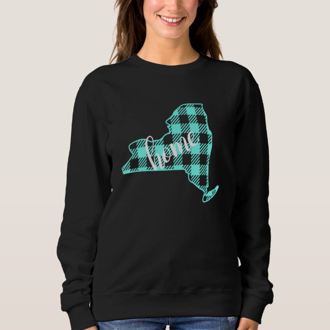 New York Buffalo Plaid Home State Country USA Teal Sweatshirt (Front)