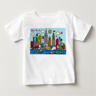 New York Cartoon Sightseeing Buildings Baby T-Shirt