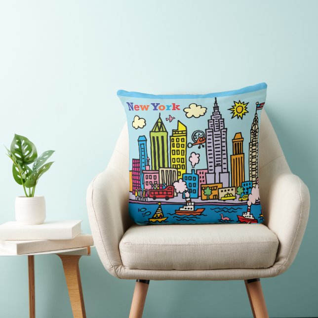 New York Cartoon Sightseeing Buildings Cushion (Chair)
