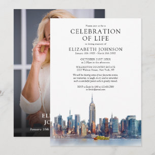 New York Celebration Of Life Funeral Photo Invitation