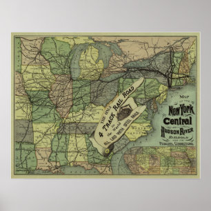 New York Central & Hudson River Railroad Map Poster