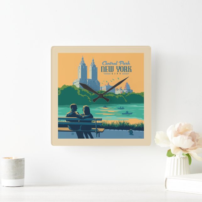 New York Central Park Bench Square Wall Clock (Home)