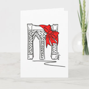 New York Christmas Brooklyn Bridge Red Bow NYC Holiday Card