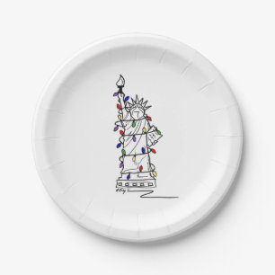 New York Christmas Lights Statue of Liberty NYC Paper Plate