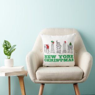 New York Christmas NYC Landmarks Holiday Decor Cushion