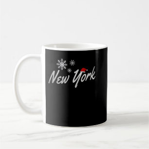 New York Christmas with Snowflakes and Santa Hat  Coffee Mug