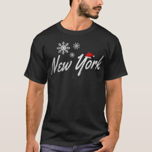New York Christmas with Snowflakes and Santa Hat  T-Shirt