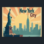 New York City –  16"x12" Art Deco Skyline Poster<br><div class="desc">Step into the golden age of travel with this elegant 16"x12" Art Deco poster featuring New York City in all its timeless glory. Designed with muted pastels, a bold skyline, and the iconic silhouette of the Statue of Liberty, this piece evokes the glamour of 1920s and 30s travel ads. The...</div>