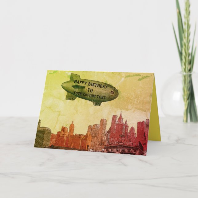 NEW YORK CITY 1930'S SKYLINE BLIMP YOUR BIRTHDAY CARD (Front)