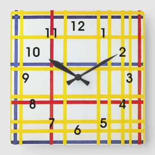 New York City 1 by Piet Mondrian Square Wall Clock