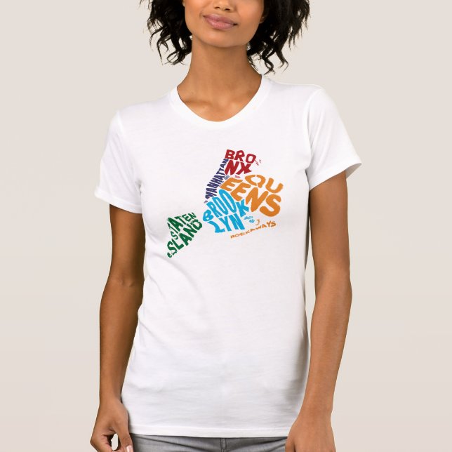 New York City 5 Boroughs Calligram Map T-Shirt (Front)
