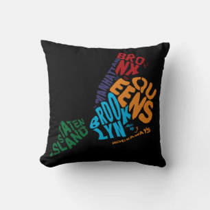 New York City 5 Boroughs Word Art Map Cushion