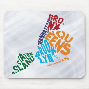 New York City 5 Boroughs Word Art Map Mouse Pad