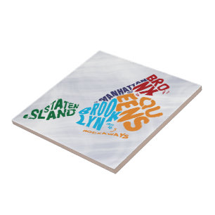 New York City 5 Boroughs Word Art Map Tile