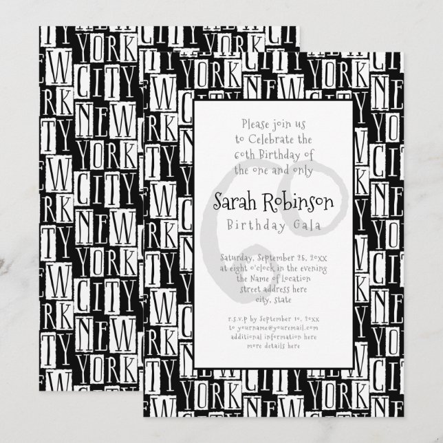 New York City 60th Birthday Party Manhattan Style Invitation (Front/Back)